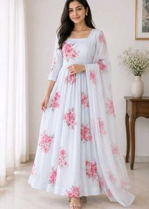 White Floral Print Kurta