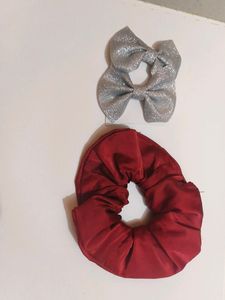 5 Items Bows Hair Clips Small Rubber