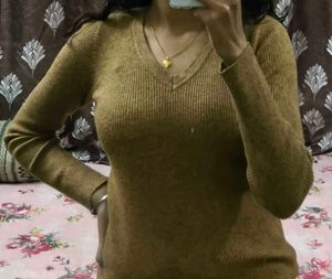 Brown V-Neck Long Pull Over