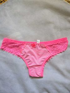 Pink Striped Lace Trim Briefs