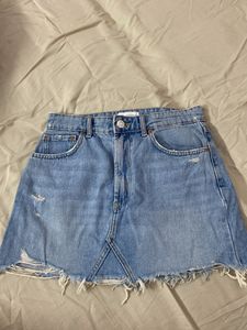 Distressed Denim Mini Skirt