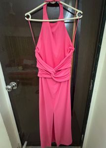Elegant Halter Neck Pink Maxi  back less Dress