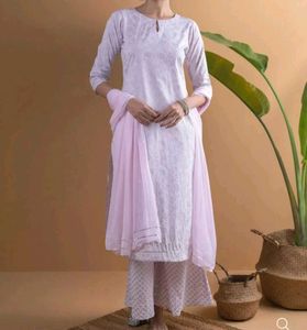 Elegant pink Printed Kurta with palazzos and dupat