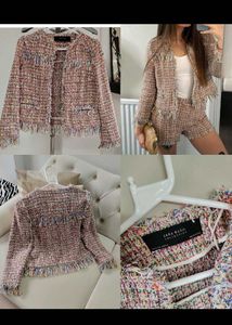 Zara Tweed Jacket with Fringes