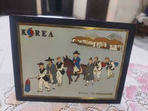 Vintage Enamel Art on Wood Korea The Bridegroom