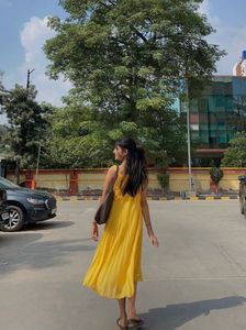 Vibrant Yellow Pleated Midi Dress