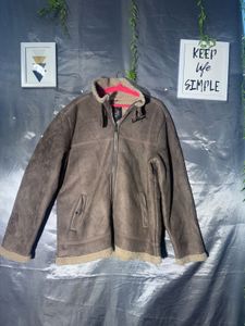 Men's Brown Faux Suede Sherpa Lined Jacket
