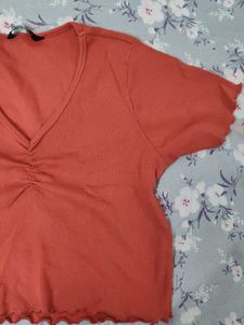 Coral Ruffled Crop Top