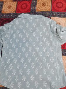 Light Blue Printed Button-Up Shirt