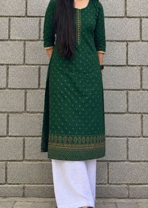 Elegant Printed Straight Kurtas – Green &amp; Beige