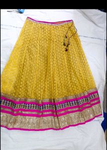 Yellow Net Ethnic Skirt with blouse dupatta