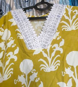 Mustard Yellow Kurta with White Floral Print