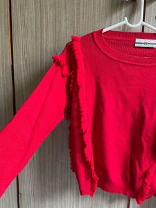 Red Ruffled Knit Sweater