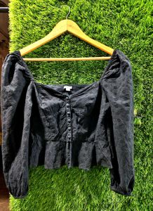 Chic Black Eyelet Peplum Top