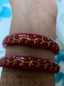 Red Bangles with Gold Design