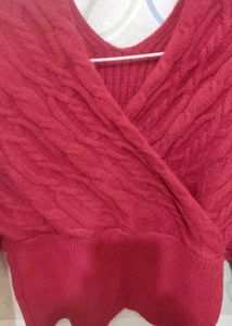 Red Knit Wrap Sweater