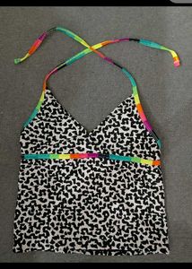 Leopard Print Bikini Top with Rainbow Straps
