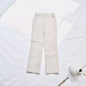 Cream Formal High Waisted Straight Leg Trousers