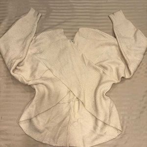 Cream Ribbed Wrap Sweater