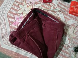Men's Slim Fit Burgundy Trousers