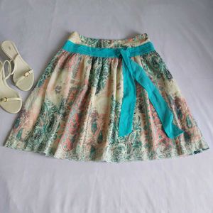 Boho Paisley Print Midi Skirt with Teal Ribbon🪻