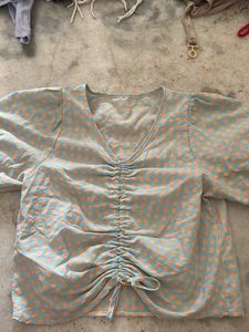Chic Ruched Checkered Top
