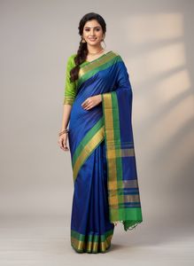 BrandNew ElegantBlue&Green SilkSaree+UnsticheBlous