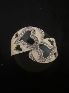 Vintage Heart Rhinestone enemelled  Cuff Bracelet