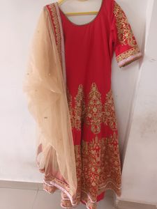 Stunning Red &amp; Gold Embroidered Anarkali Suit