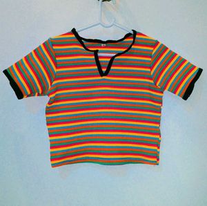 Striped pattern V-Neck multicolour Top