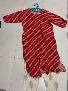 Red &amp; White Striped Kurta