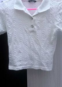 White Textured Polo T-Shirt