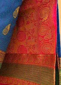🤩New Blue Silk Saree with Gold Zari