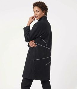 Chic Black Geometric Print Coat