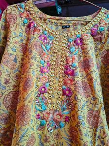Yellow Printed Kurta Set with Dupatta
