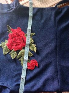 Navy Blue Embroidered Rose Dress