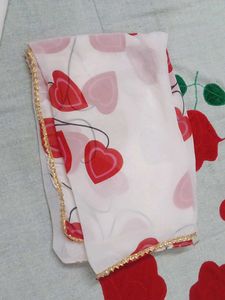 White Kurta Set with Red Hearts