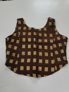 Ethnic Brown Checked Crop Top &amp; Palazzo Set