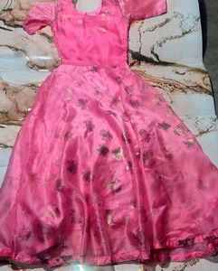 Women’s Pink Anarkali Gown with Golden Floral Prin