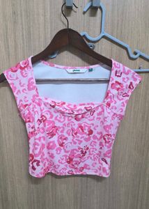 Pink Floral Print Crop Top