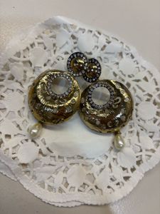 Elegant Gold Tone Pearl Dangle Earrings