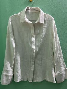 White Textured Button-Up Shirt