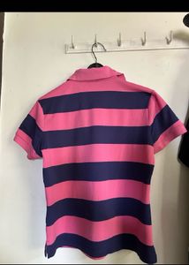Pink &amp; Navy Striped Polo Shirt