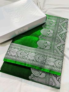 Elegant satin silk plane saree with rich pallu