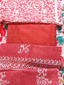 Red Embroidered Kurta Set (unstitched)