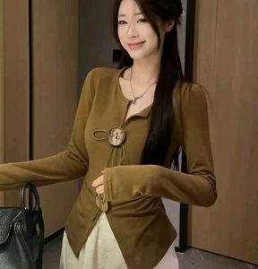 Chic Brown Button-Up Long Sleeve Top