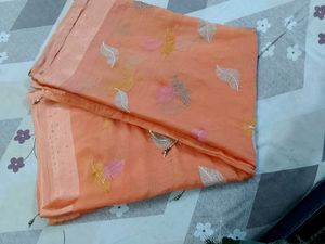 Beautiful Orange Saree with Feather Motifs
