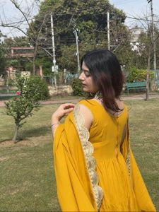 Mustard Anarkali Kurta with Dupatta heavy flair