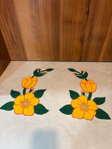 Rangoli patch around pooja thali