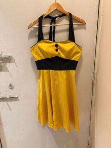 Yellow &amp; Black Mini Halter Dress